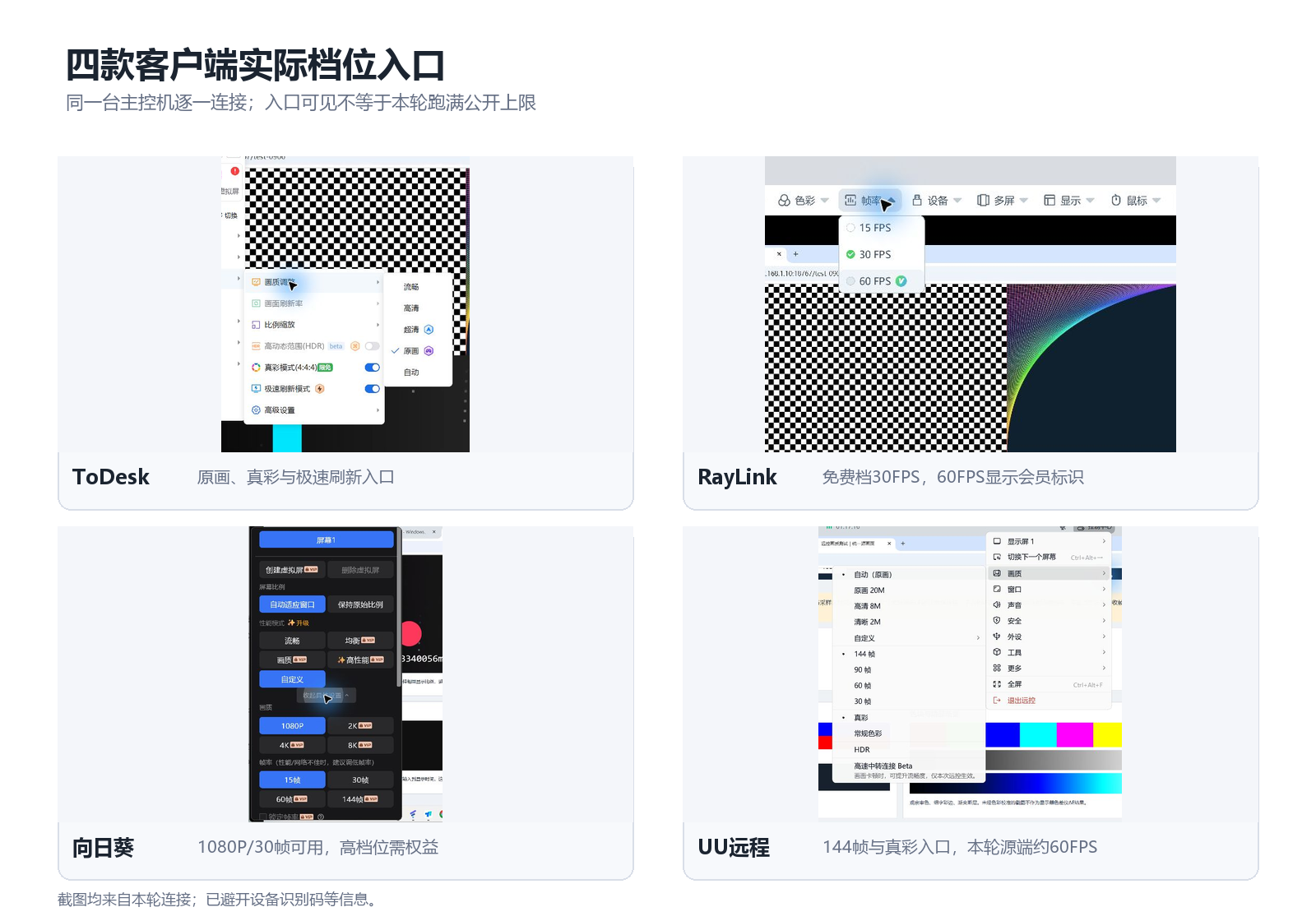四款客户端档位入口